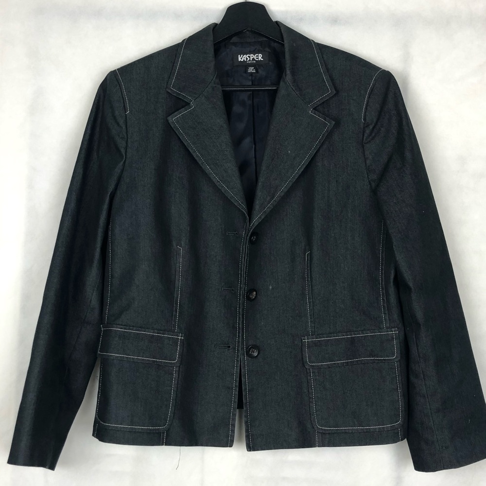 KASPER Women's Black Blazer w/ White Stitching 14P